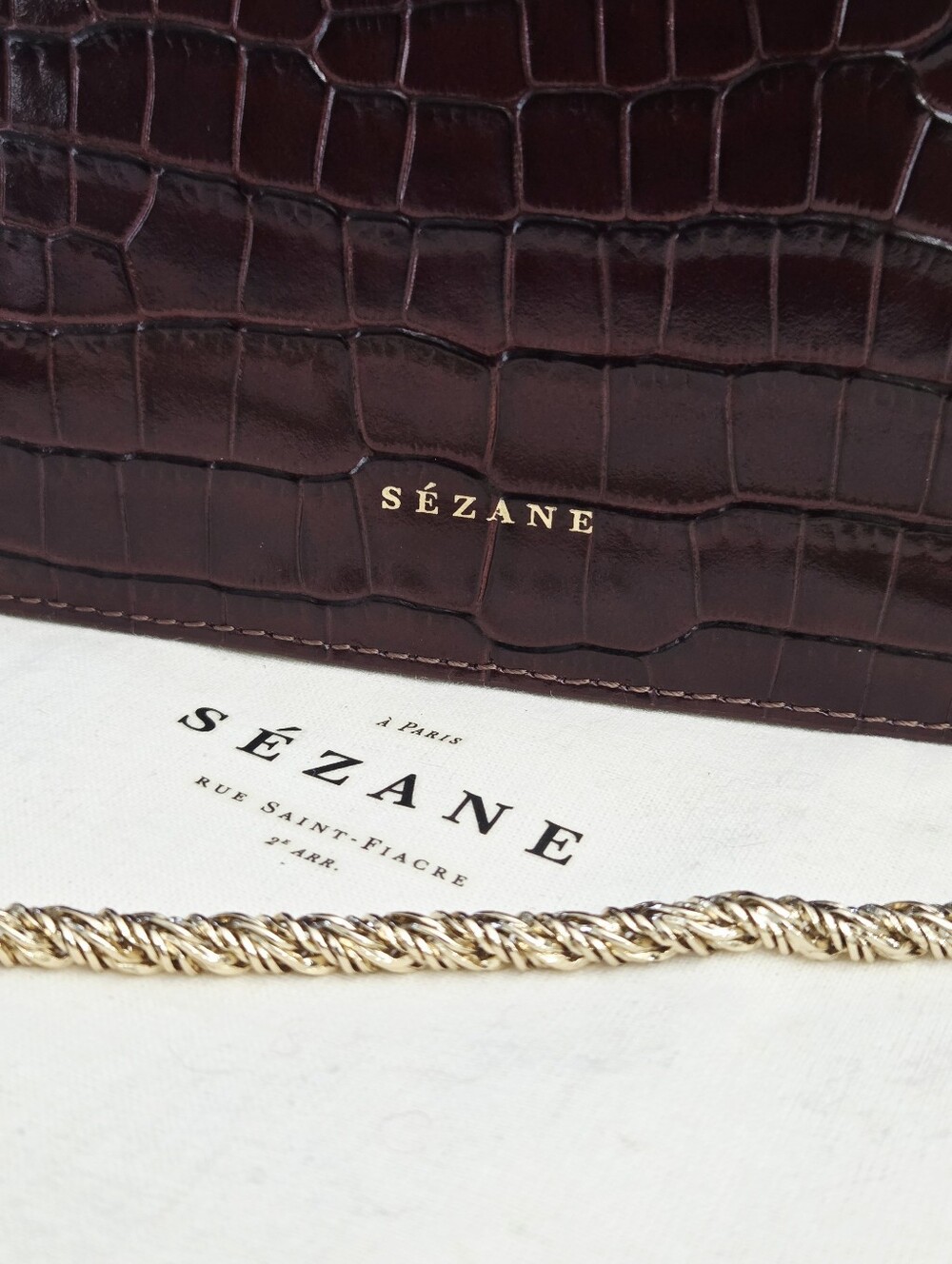 NEW SEZANE VICTOR BAG - CHOCOLATE CROCODILE PRINT - Picture 5 of 11